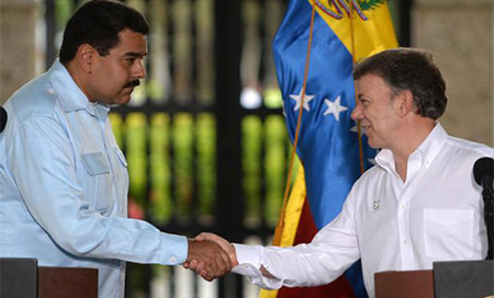 Nicolás Maduro y Juan Manuel Santos Maduro pide que mantengan indefinidamente el cese al fuego en Colombia